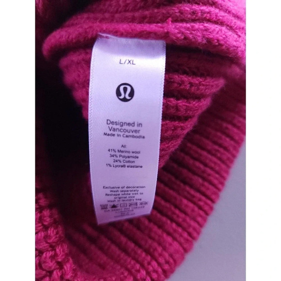 NWT Lululemon RIBBED MERINO WOOL BLEND KNIT BEANIE SZ L/XL Pomegranate - Picture 8 of 9